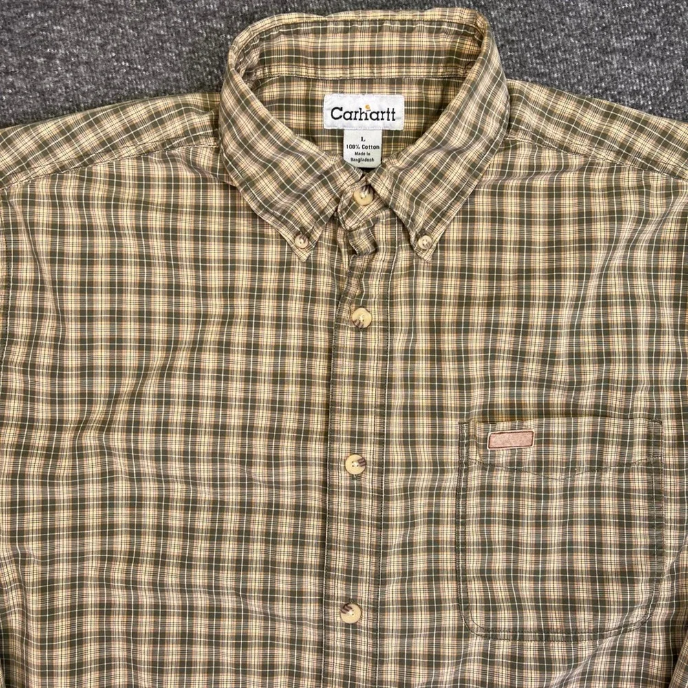 Carhartt Plaid Button Down Shirt‎ Mens Large Olive Green Workwear Casual S147OLV